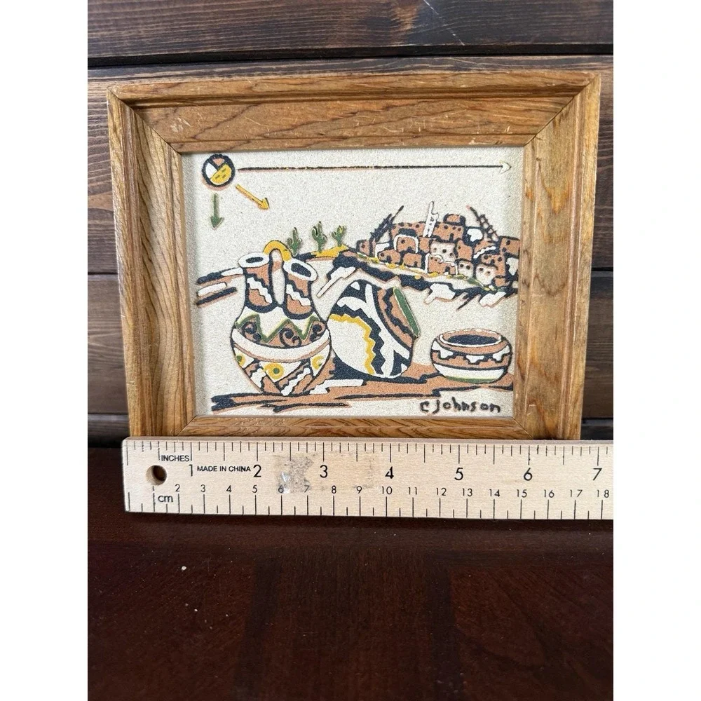 Vintage Rainbow Way Sand Painting C Johnson Glazed Pueblo Pottery Southwest Art